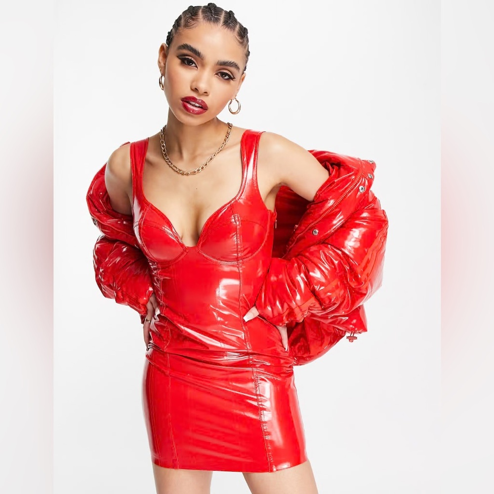 ADIDAS X IVY PARK WOMENS LATEX TANK DRESS 'RED'
S